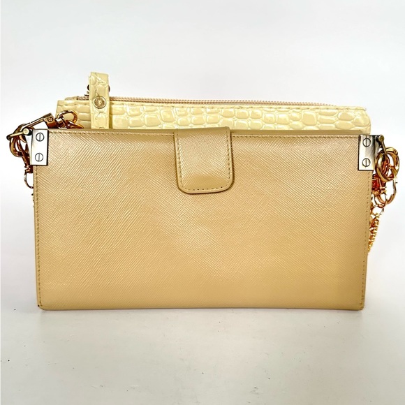 💯 PRADA Logo Beige Flap Saffiano Leather Wallet of Chain w/ auth cert - Picture 3 of 14